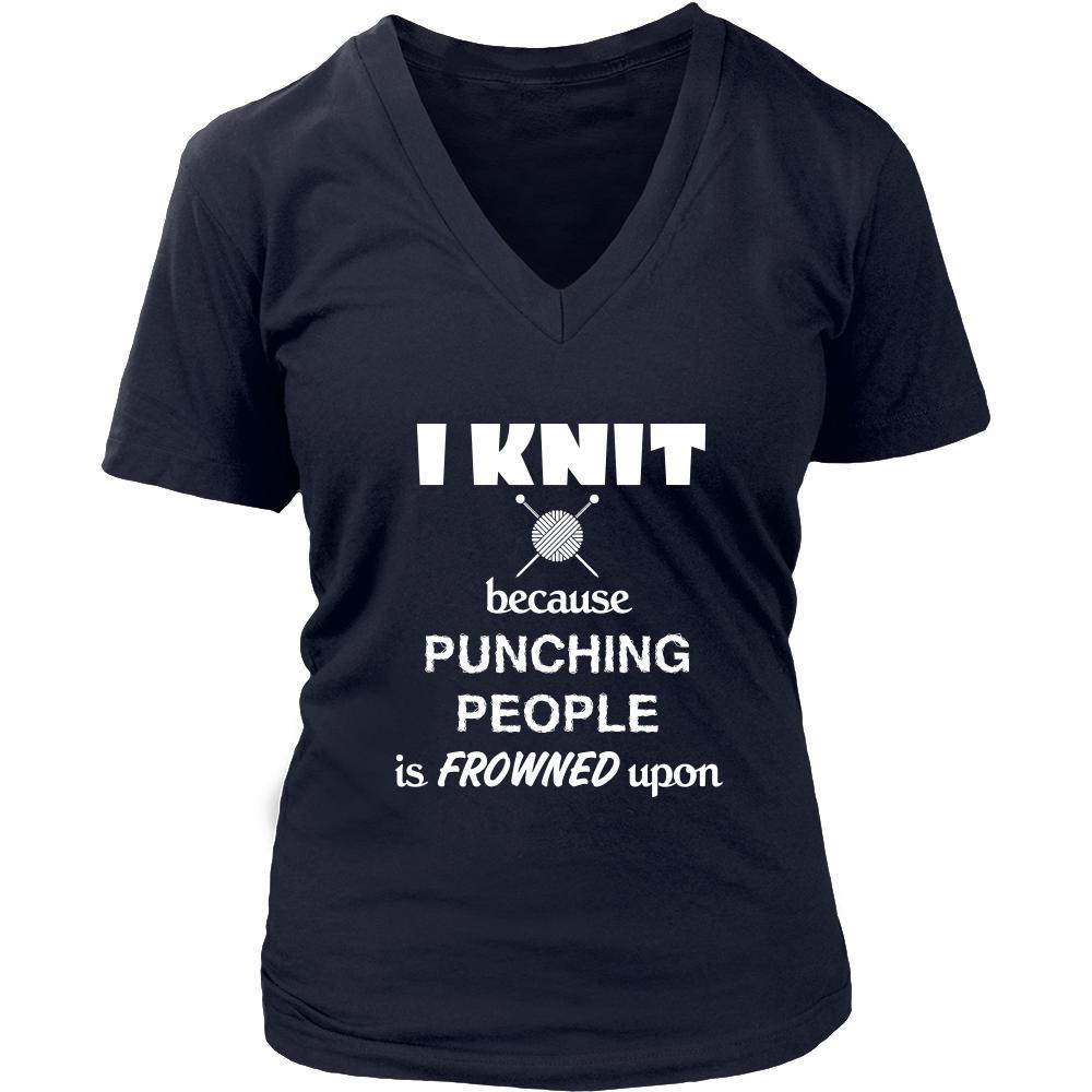 Knitting - I knit because punching people is frowned upon - Knitter Hobby Shirt-T-shirt-Teelime | shirts-hoodies-mugs