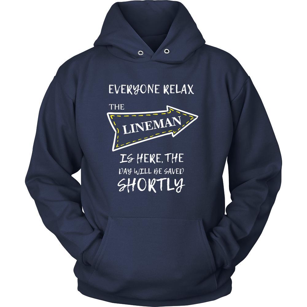 LINEMAN Shirt - Everyone relax the LINEMAN is here, the day will be save shortly - Profession Gift-T-shirt-Teelime | shirts-hoodies-mugs