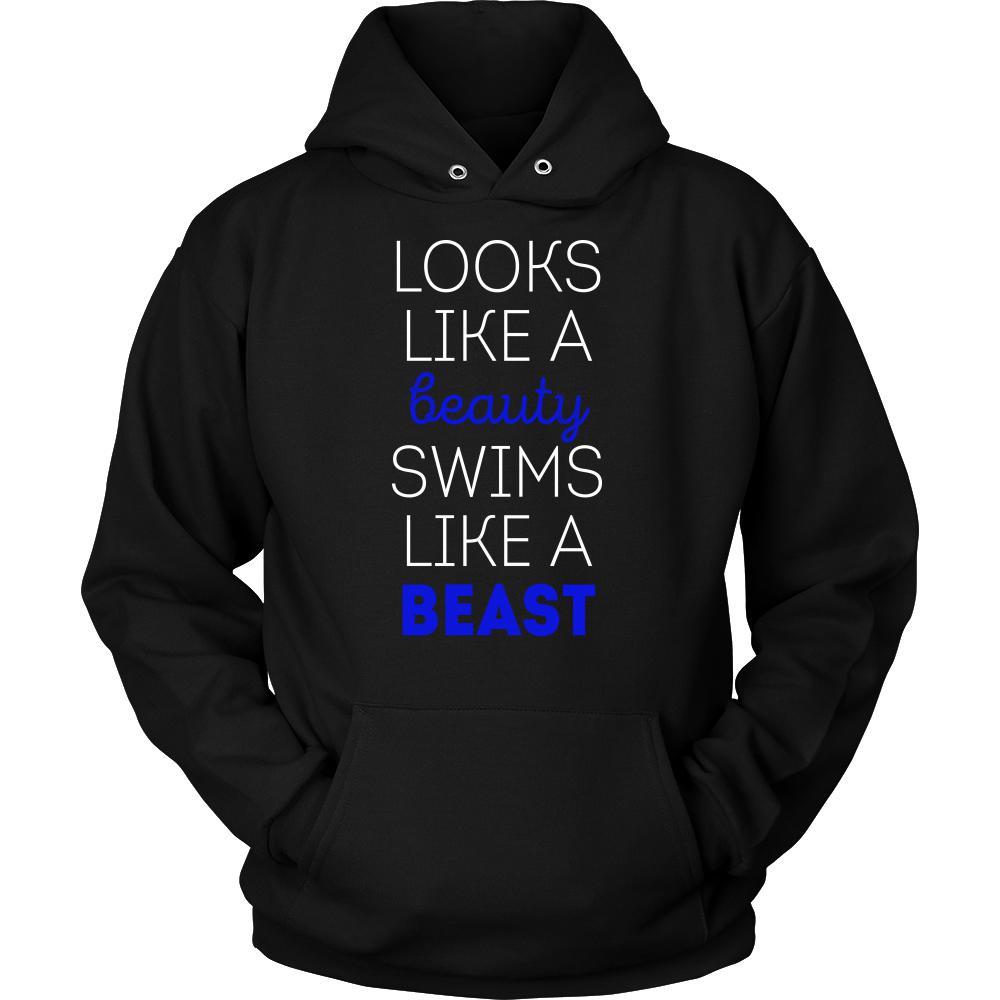 Looks like a beauty swims like a beast Swimming Blue Letters-T-shirt-Teelime | shirts-hoodies-mugs