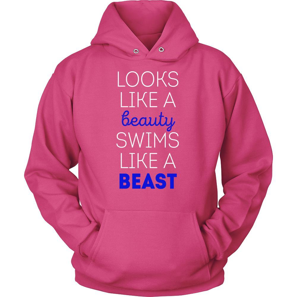 Looks like a beauty swims like a beast Swimming Blue Letters-T-shirt-Teelime | shirts-hoodies-mugs