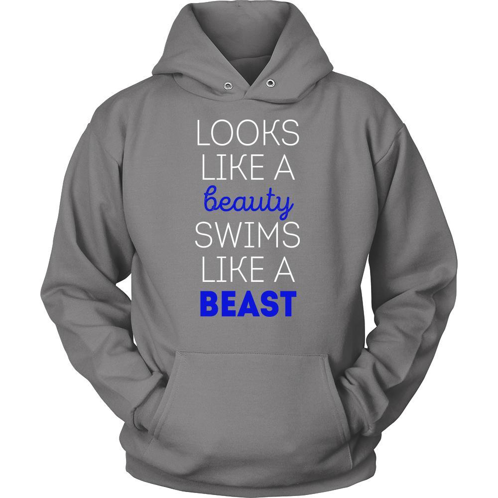 Looks like a beauty swims like a beast Swimming Blue Letters-T-shirt-Teelime | shirts-hoodies-mugs