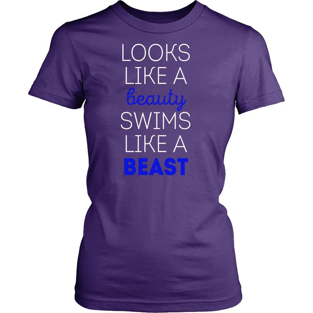Looks like a beauty swims like a beast Swimming Blue Letters-T-shirt-Teelime | shirts-hoodies-mugs