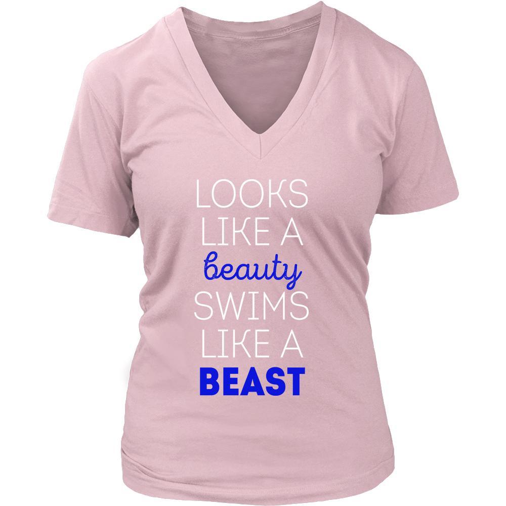 Looks like a beauty swims like a beast Swimming Blue Letters-T-shirt-Teelime | shirts-hoodies-mugs