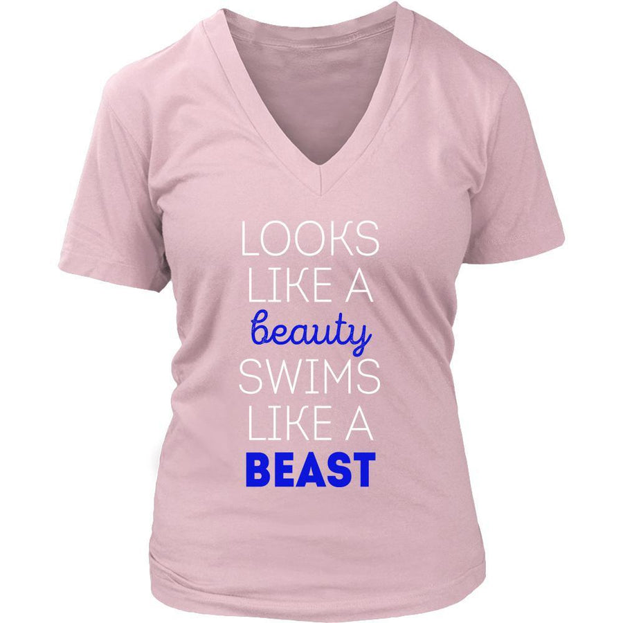 Looks like a beauty swims like a beast Swimming Blue Letters-T-shirt-Teelime | shirts-hoodies-mugs