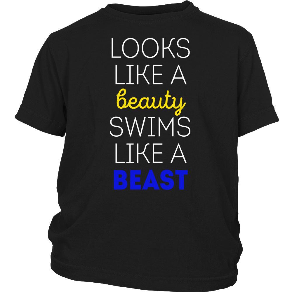 Looks like a beauty swims like a beast Swimming Kids Shirt
