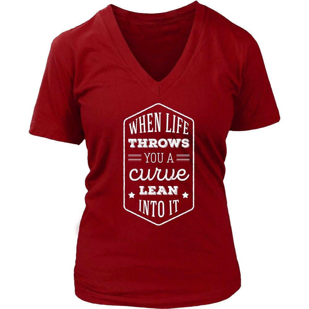 Motorcycle T Shirt - When life throws you a curve lean into it-T-shirt-Teelime | shirts-hoodies-mugs