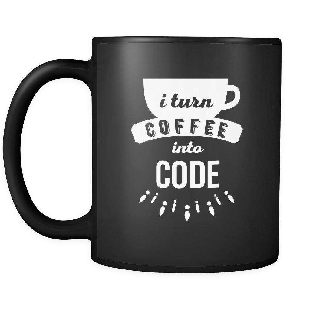Mug Programmer Gifts- I turn coffee into code mug - FunnyProgrammers Mug (11oz) Black-Drinkware-Teelime | shirts-hoodies-mugs