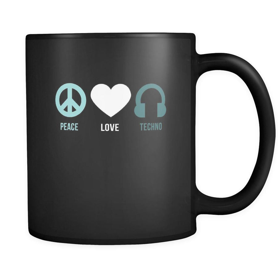 Music Peace Love Techno 11oz Black Mug-Drinkware-Teelime | shirts-hoodies-mugs
