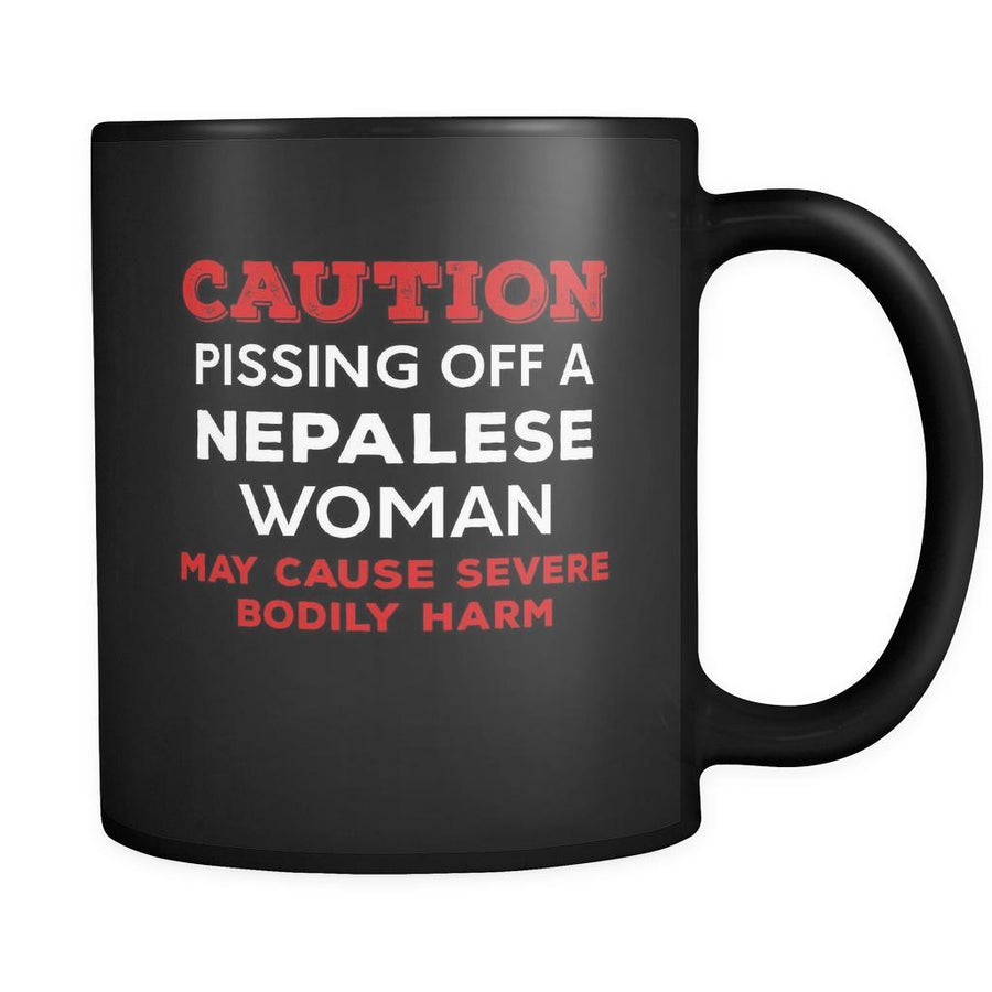 Nepalese Caution Pissing Off A Nepalese Woman May Cause Severe Bodily Harm 11oz Black Mug-Drinkware-Teelime | shirts-hoodies-mugs