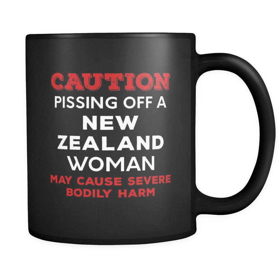New Zealander Caution Pissing Off A New Zealand Woman May Cause Severe Bodily Harm 11oz Black Mug-Drinkware-Teelime | shirts-hoodies-mugs