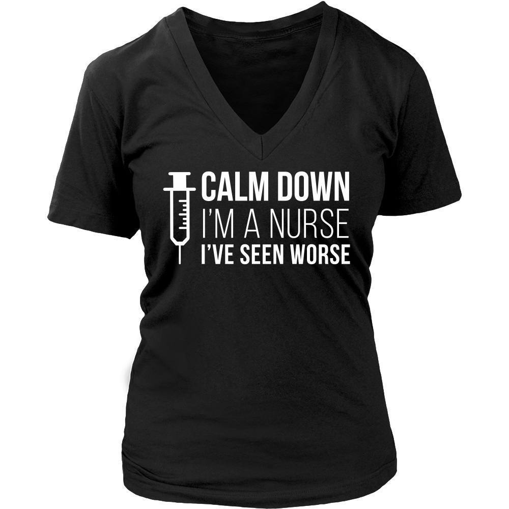 Nurse T Shirt - Calm down I'm a Nurse I've seen worse-T-shirt-Teelime | shirts-hoodies-mugs