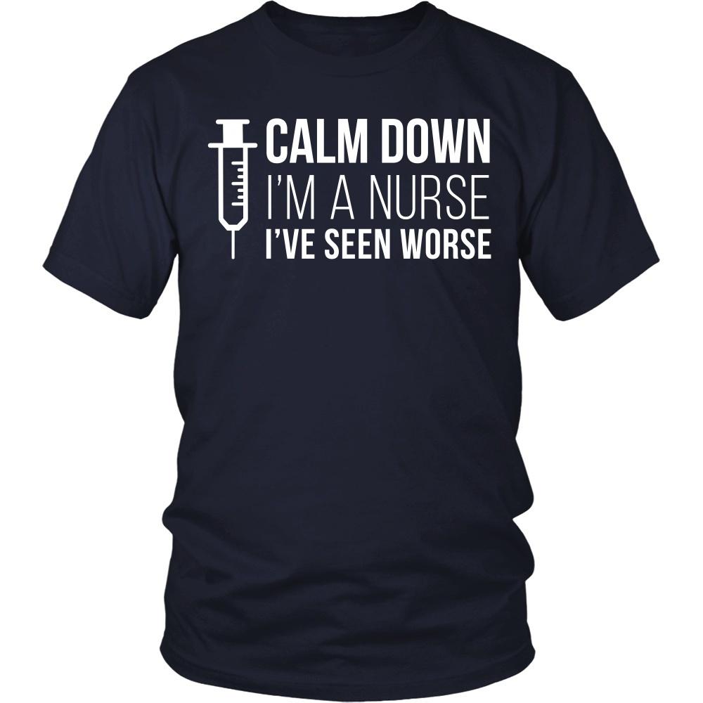 Nurse T Shirt - Calm down I'm a Nurse I've seen worse-T-shirt-Teelime | shirts-hoodies-mugs