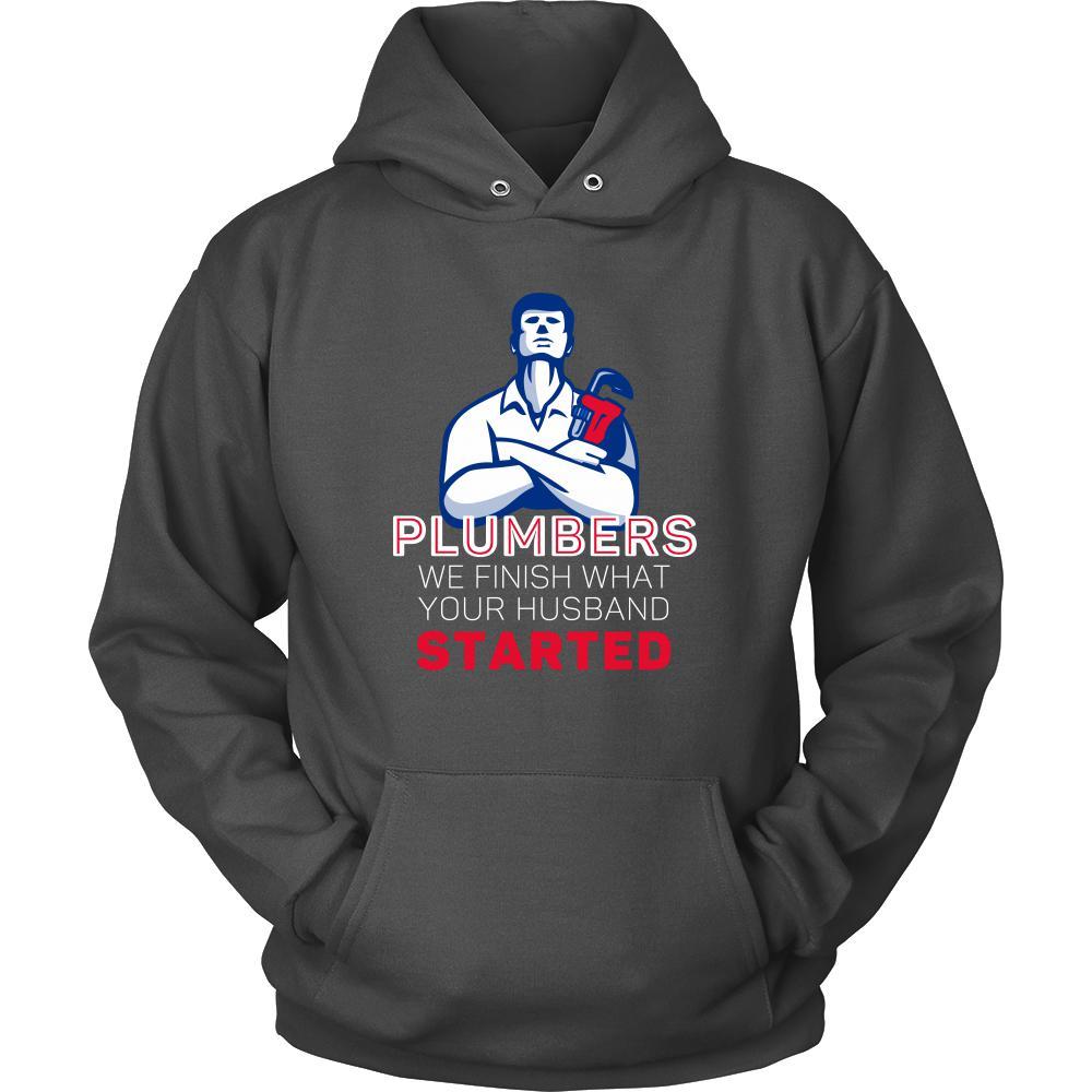 Plumber Shirt - We finish what your husband started - Profession Gift-T-shirt-Teelime | shirts-hoodies-mugs