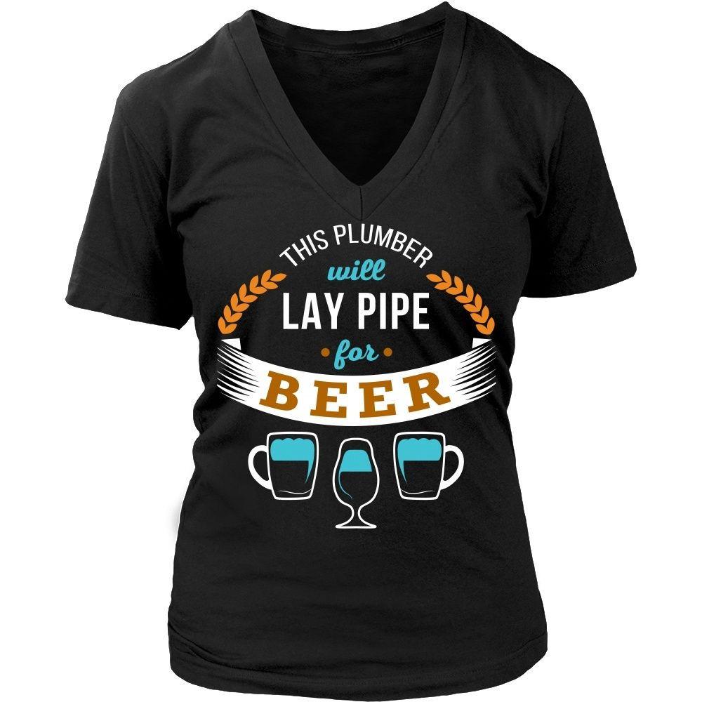 Plumber T Shirt - This Plumber will lay pipe for beer-T-shirt-Teelime | shirts-hoodies-mugs