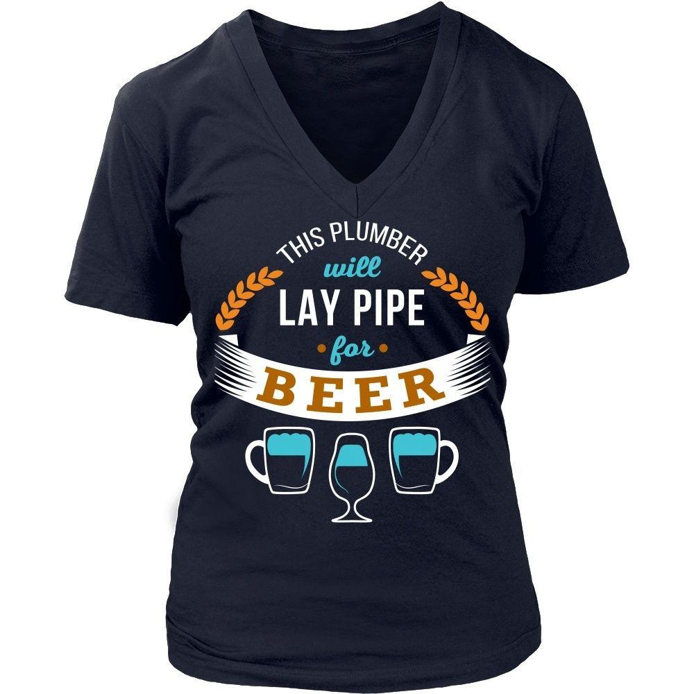 Plumber T Shirt - This Plumber will lay pipe for beer-T-shirt-Teelime | shirts-hoodies-mugs