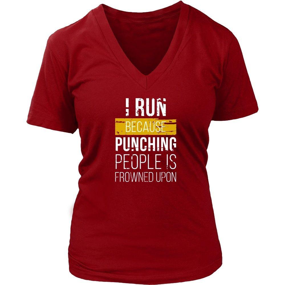 Running T Shirt - I run because punching people is frowned upon-T-shirt-Teelime | shirts-hoodies-mugs