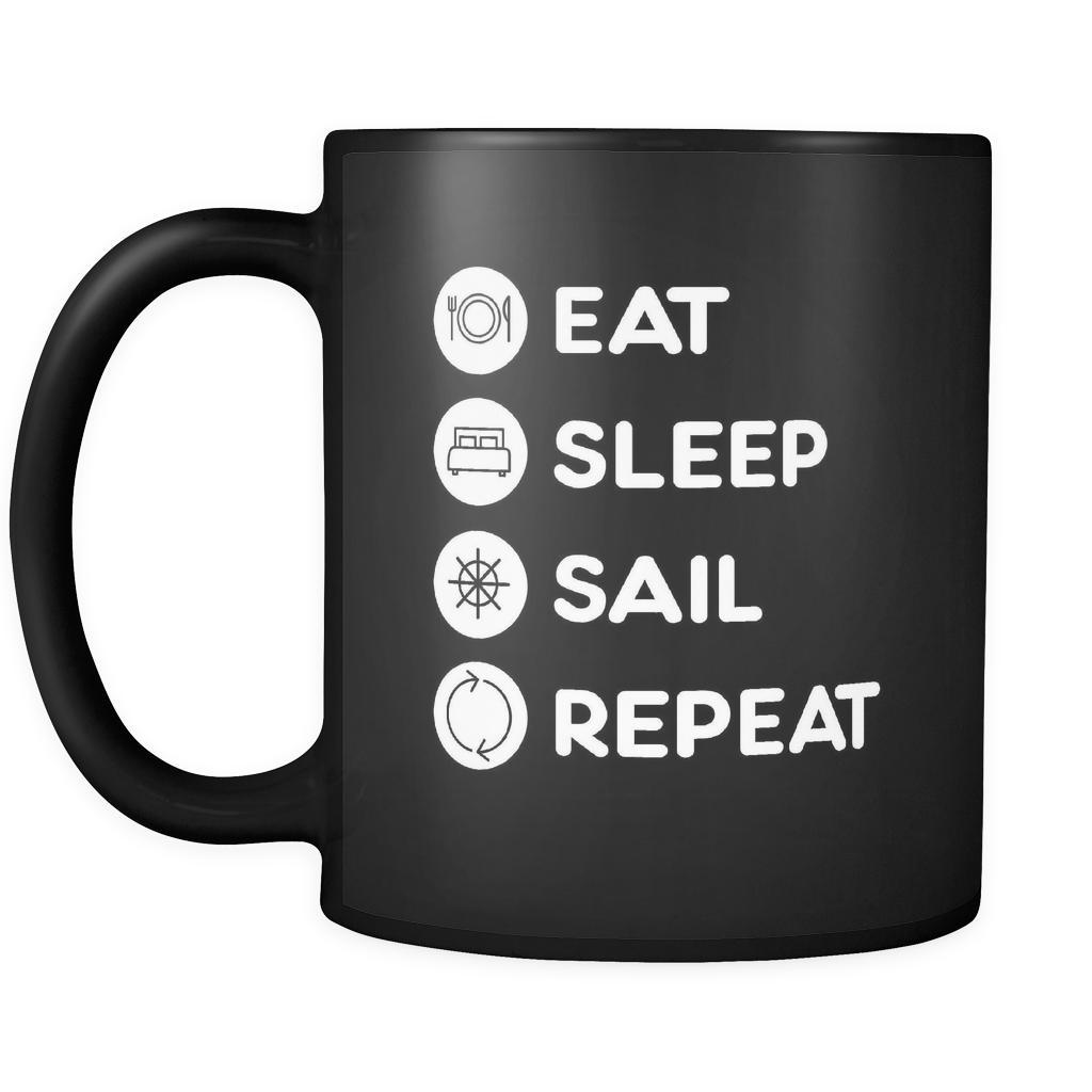 Sailing  - Eat Sleep Sail Repeat  - 11oz Black Mug