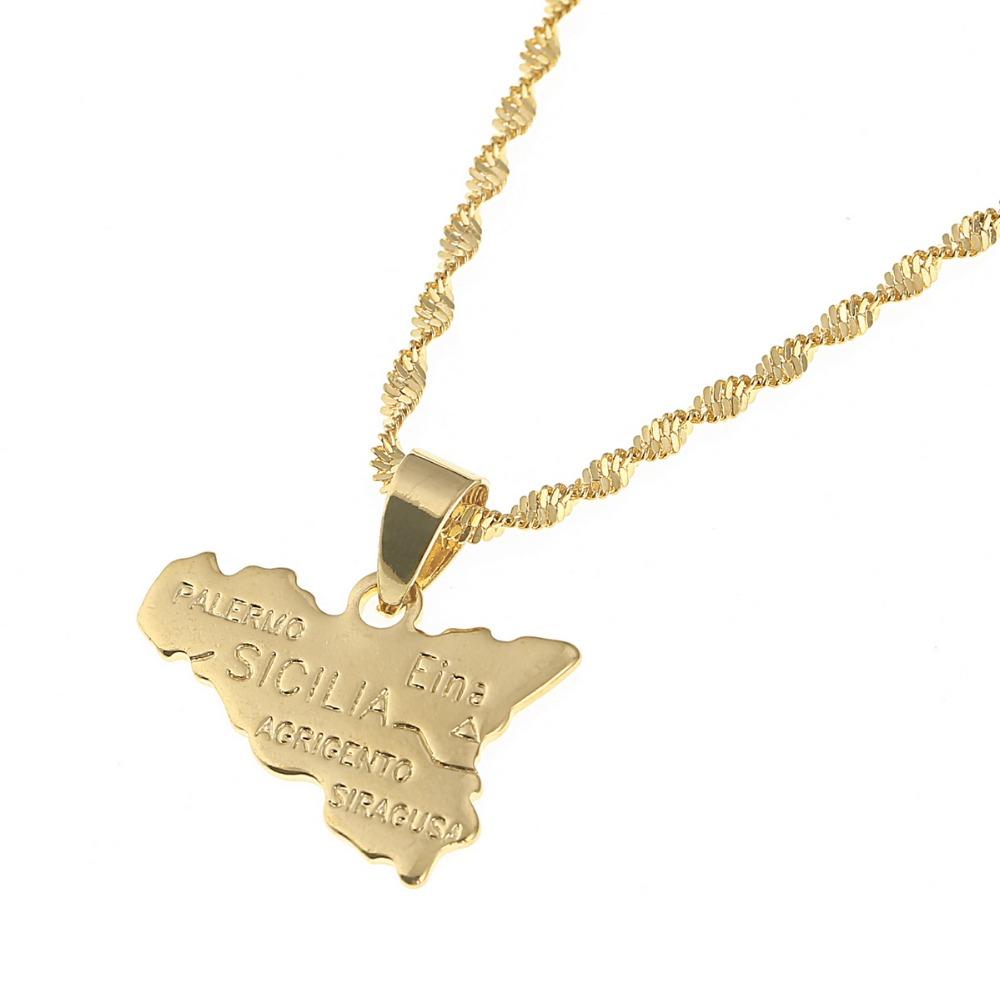 Sicilia Map Pendant Necklace Copper-Teelime | shirts-hoodies-mugs
