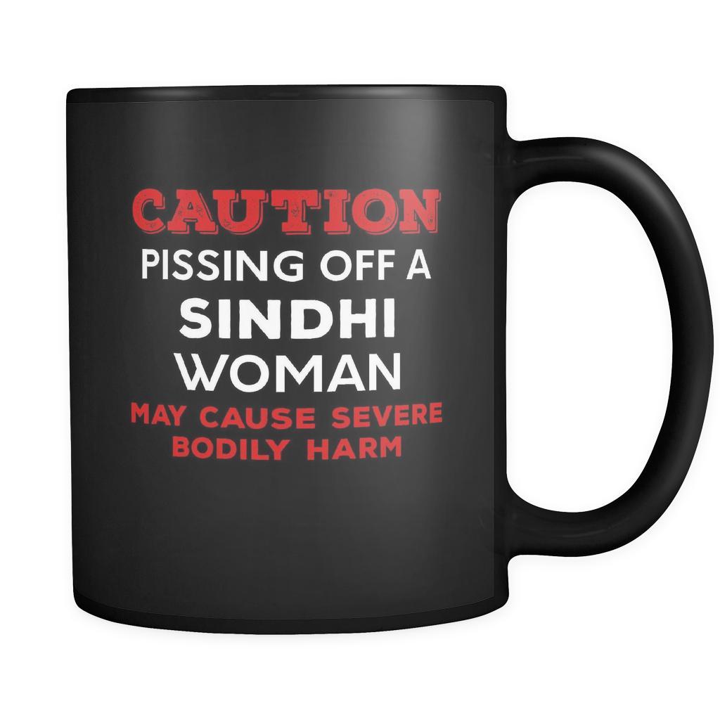 Sindhi Caution Pissing Off A Sindhi Woman May Cause Severe Bodily Harm 11oz Black Mug-Drinkware-Teelime | shirts-hoodies-mugs