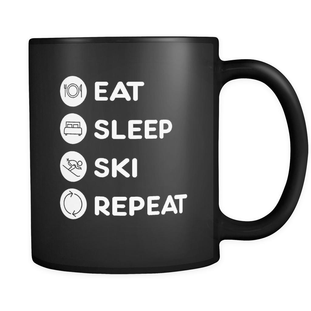 Skiing - Eat Sleep Ski Repeat - 11oz Black Mug-Drinkware-Teelime | shirts-hoodies-mugs