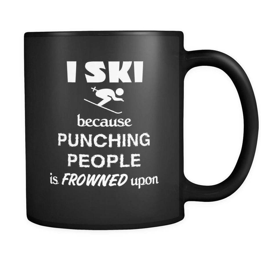 Skiing - I ski because punching people is frowned upon - 11oz Black Mug-Drinkware-Teelime | shirts-hoodies-mugs