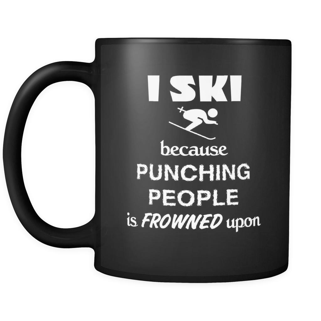 Skiing - I ski because punching people is frowned upon - 11oz Black Mug-Drinkware-Teelime | shirts-hoodies-mugs