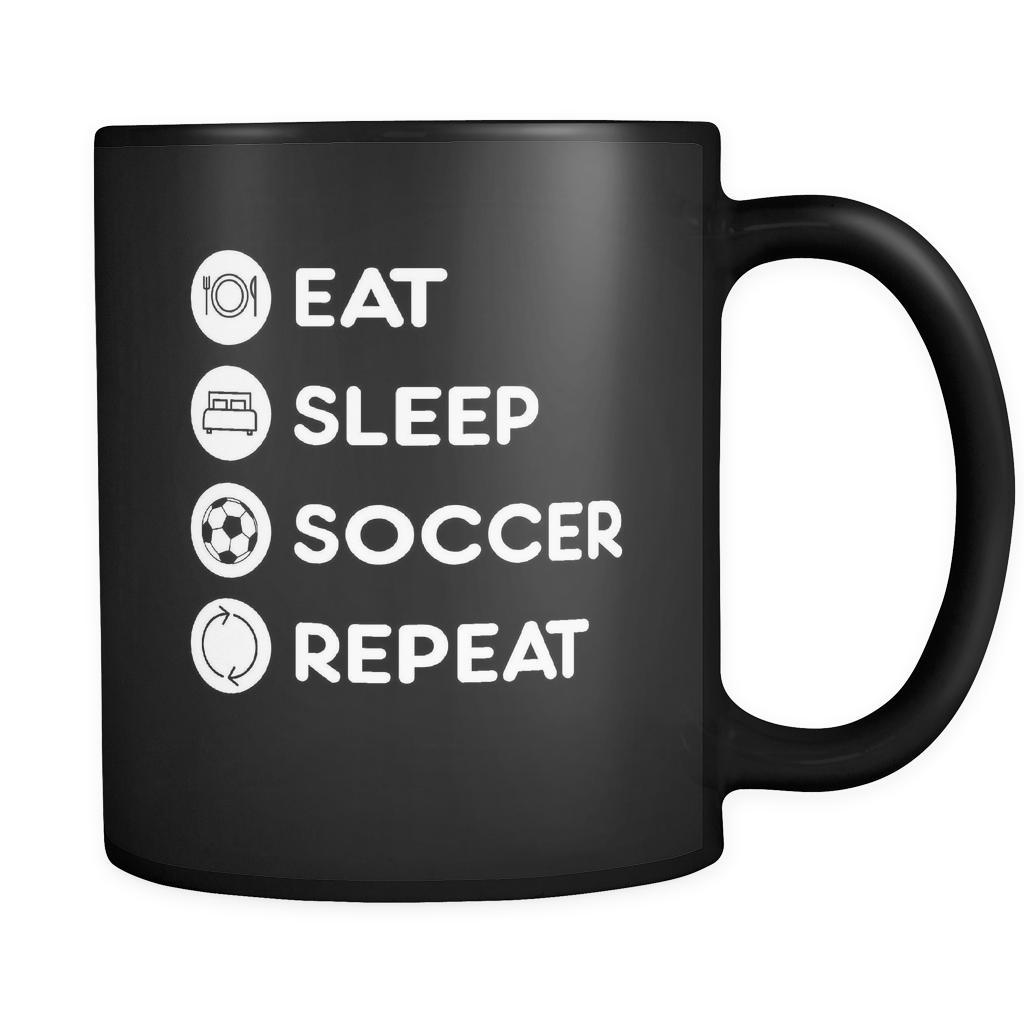 Soccer - Eat Sleep Soccer Repeat - 11oz Black Mug-Drinkware-Teelime | shirts-hoodies-mugs