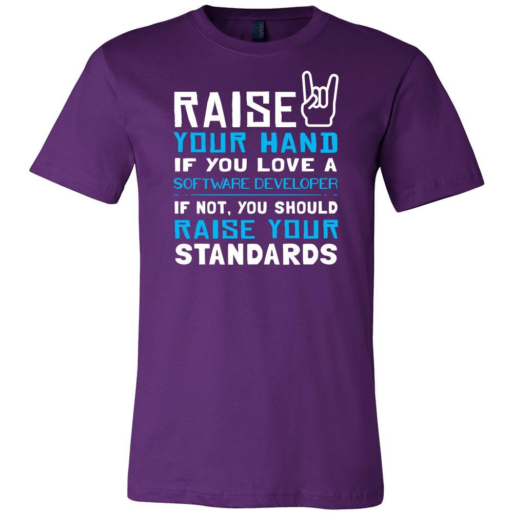 Software Developer Shirt - Raise your hand if you love Software Developer, if not raise your standards - Profession Gift-T-shirt-Teelime | shirts-hoodies-mugs
