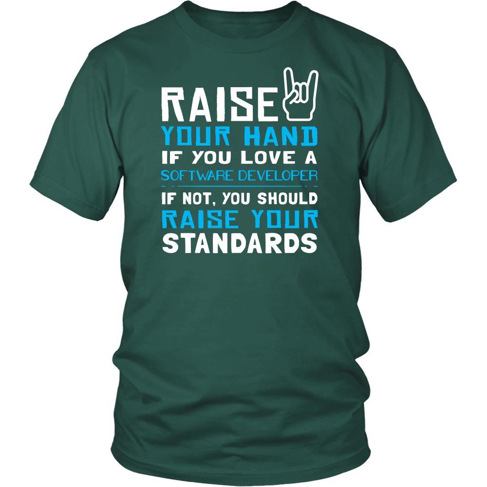 Software Developer Shirt - Raise your hand if you love Software Developer, if not raise your standards - Profession Gift-T-shirt-Teelime | shirts-hoodies-mugs