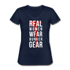 Firefighter - Real women wear Bunker Gear Women's V-Neck T-Shirt-Women's V-Neck T-Shirt-Teelime | shirts-hoodies-mugs