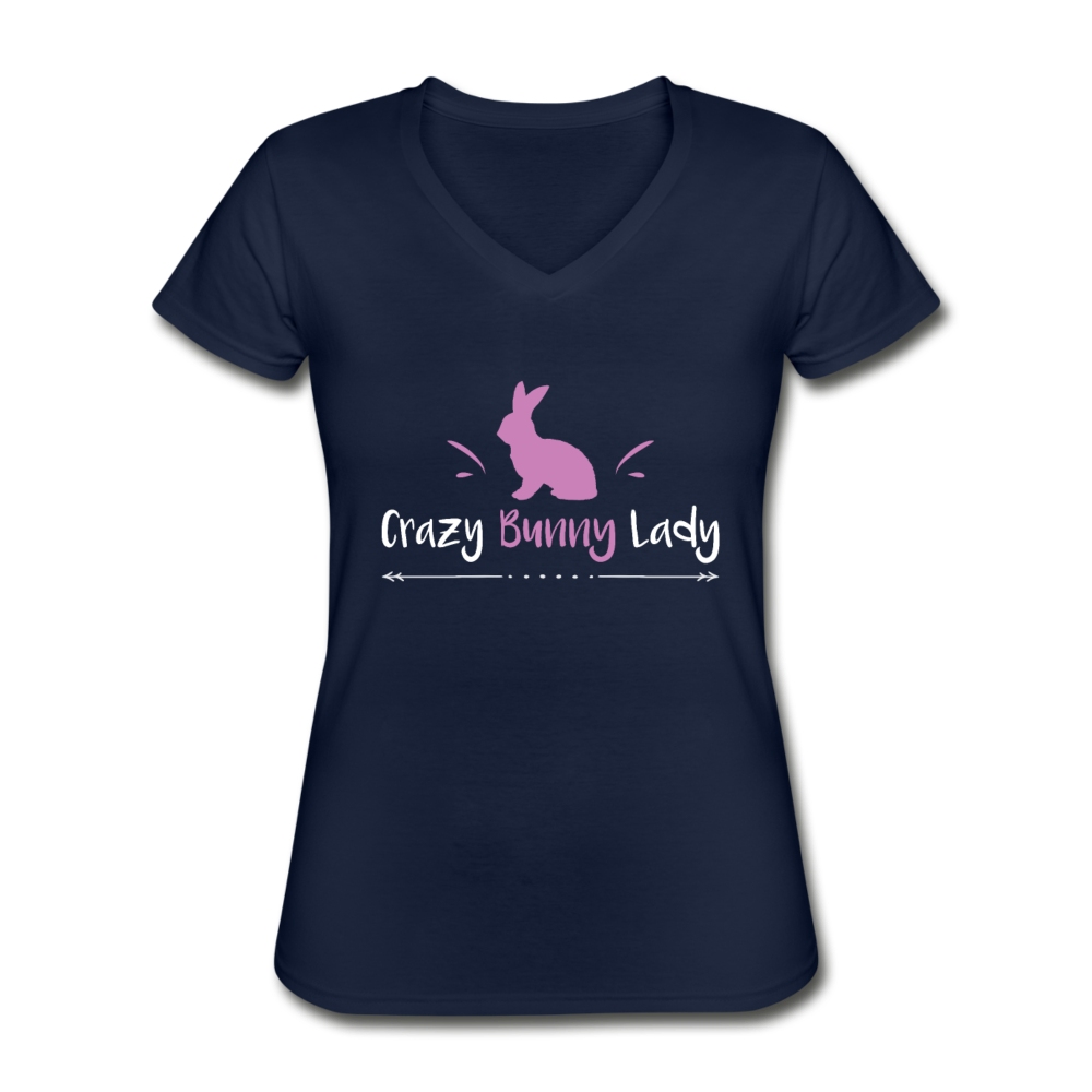 Crazy Bunny Lady Women's V-Neck T-Shirt-Women's V-Neck T-Shirt-Teelime | shirts-hoodies-mugs