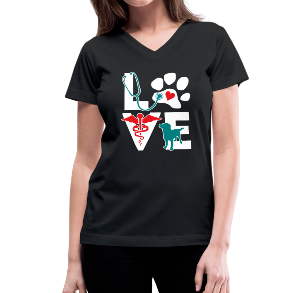 Veterinarian Love Dog Teal Women's V-Neck T-Shirt-Women's V-Neck T-Shirt-Teelime | shirts-hoodies-mugs