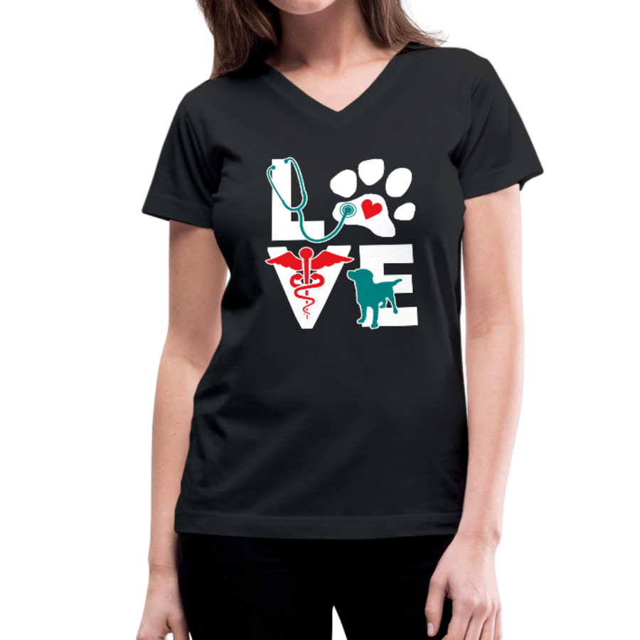 Veterinarian Love Dog Teal Women's V-Neck T-Shirt-Women's V-Neck T-Shirt-Teelime | shirts-hoodies-mugs