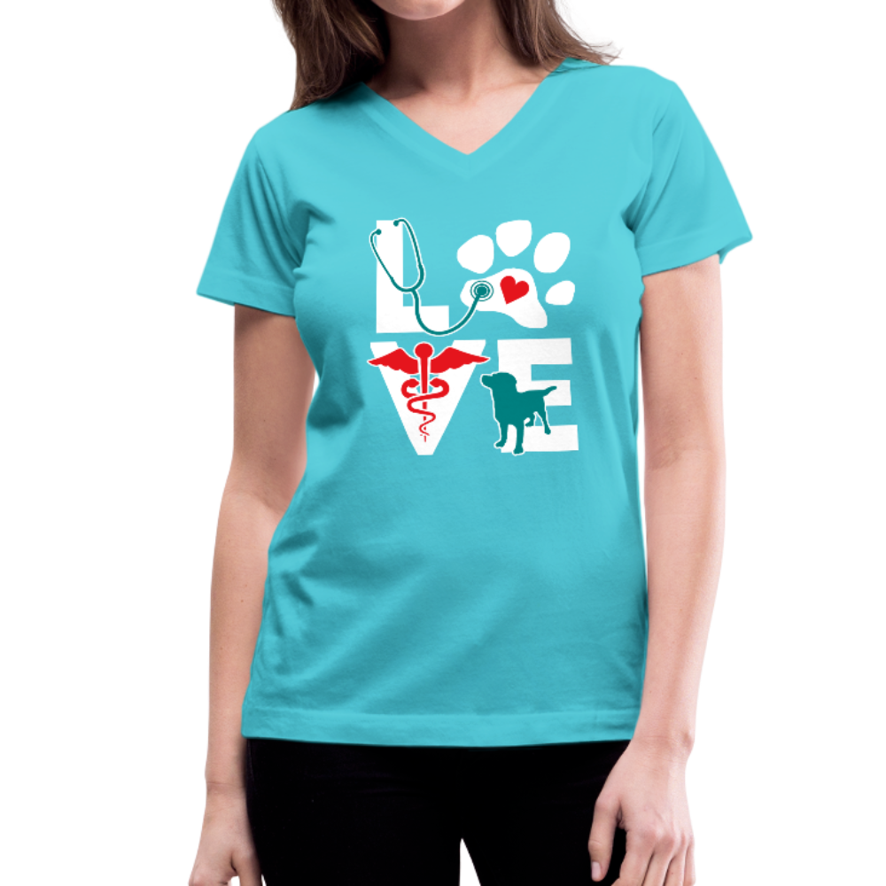 Veterinarian Love Dog Teal Women's V-Neck T-Shirt-Women's V-Neck T-Shirt-Teelime | shirts-hoodies-mugs