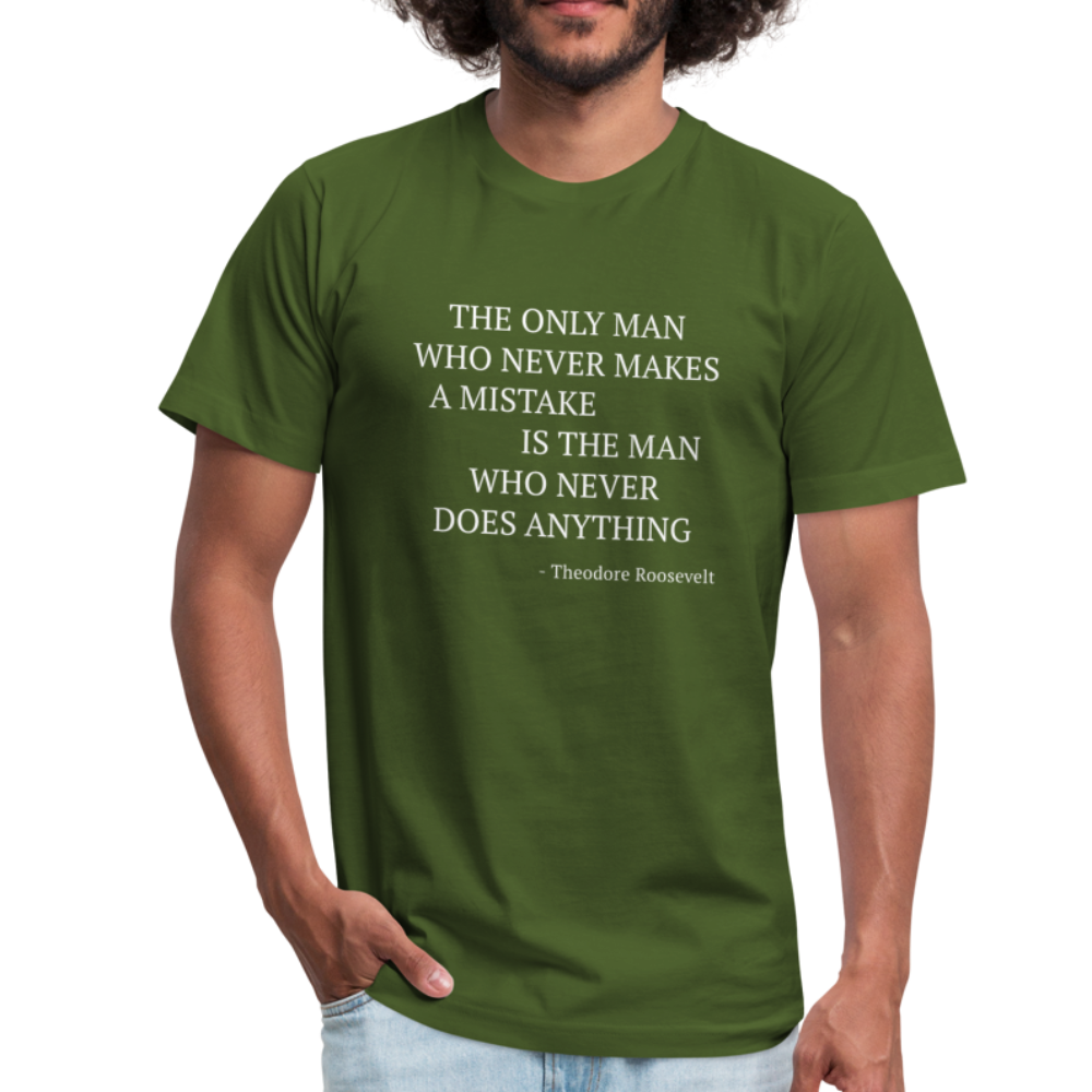 The Only Man Who Never Makes Mistakes...-Theodore Roosevelt Unisex Canvas T-Shirt-Unisex Jersey T-Shirt | Bella + Canvas 3001-Teelime | shirts-hoodies-mugs
