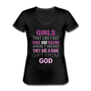 Drag Racing - Girls That Like Fast Cars and Racing Aren't Weird Women's V-Neck T-Shirt-Women's V-Neck T-Shirt | Fruit of the Loom L39VR-Teelime | shirts-hoodies-mugs