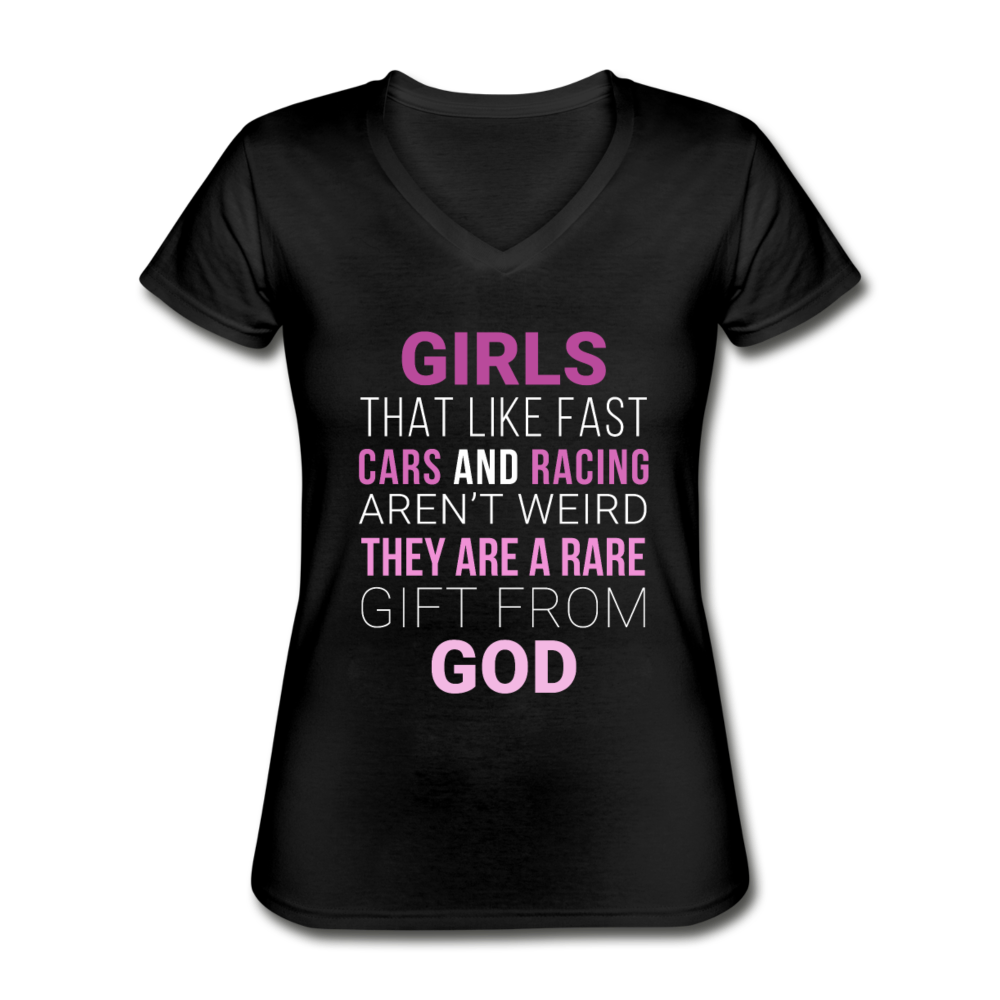 Drag Racing - Girls That Like Fast Cars and Racing Aren't Weird Women's V-Neck T-Shirt-Women's V-Neck T-Shirt | Fruit of the Loom L39VR-Teelime | shirts-hoodies-mugs