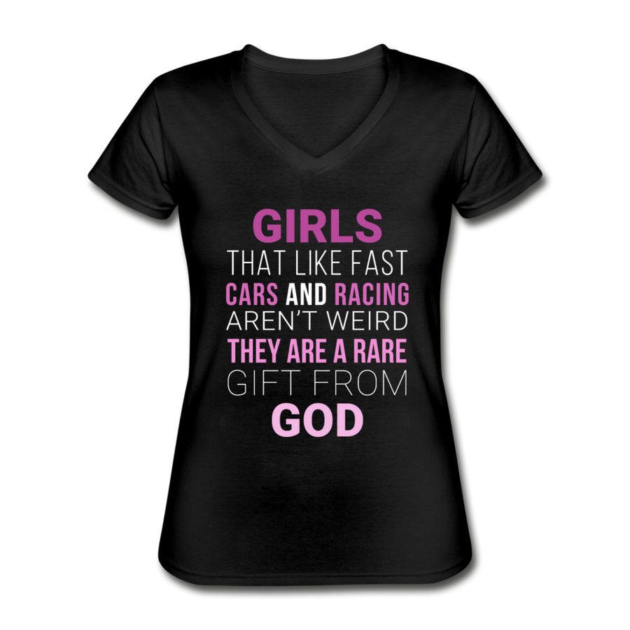 Drag Racing - Girls That Like Fast Cars and Racing Aren't Weird Women's V-Neck T-Shirt-Women's V-Neck T-Shirt | Fruit of the Loom L39VR-Teelime | shirts-hoodies-mugs