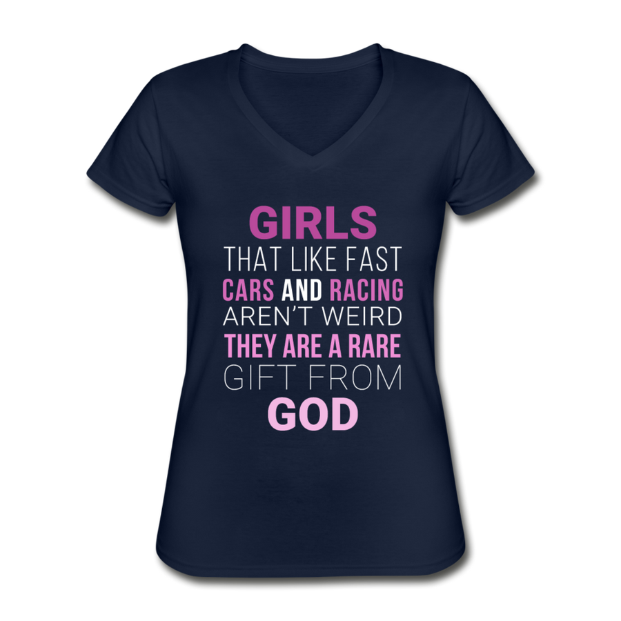 Drag Racing - Girls That Like Fast Cars and Racing Aren't Weird Women's V-Neck T-Shirt-Women's V-Neck T-Shirt | Fruit of the Loom L39VR-Teelime | shirts-hoodies-mugs