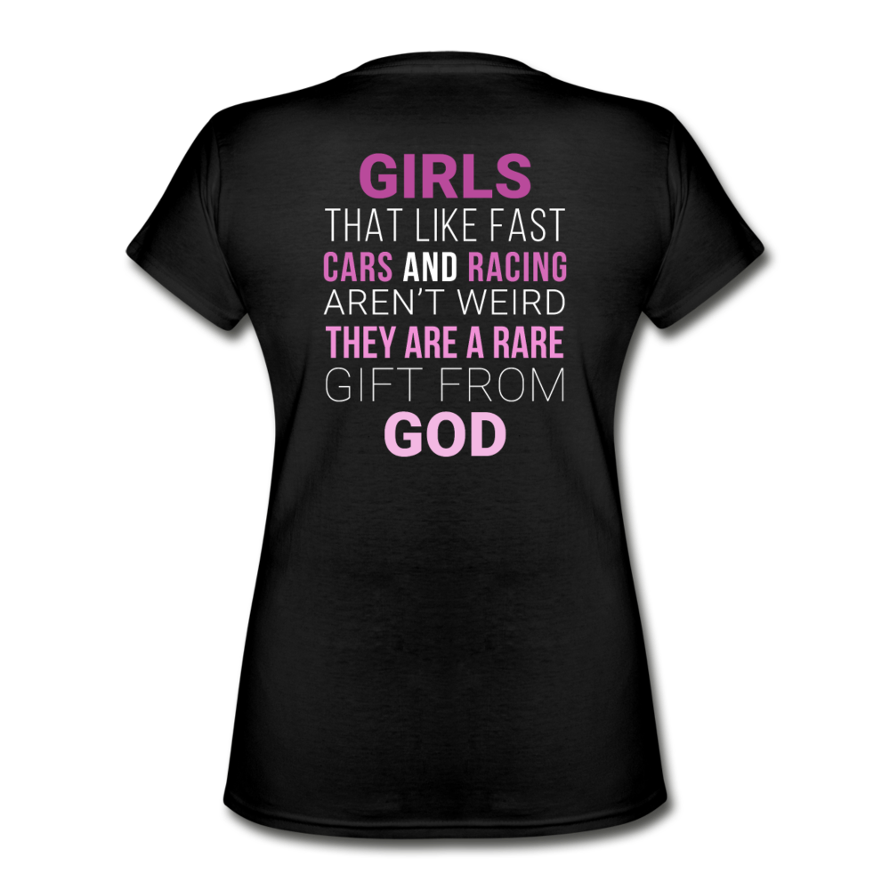 Drag Racing Back - Girls That Like Fast Cars and Racing Aren't Weird-Women's V-Neck T-Shirt | Fruit of the Loom L39VR-Teelime | shirts-hoodies-mugs