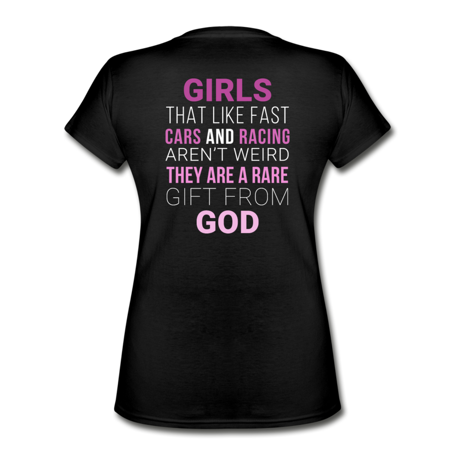 Drag Racing Back - Girls That Like Fast Cars and Racing Aren't Weird-Women's V-Neck T-Shirt | Fruit of the Loom L39VR-Teelime | shirts-hoodies-mugs