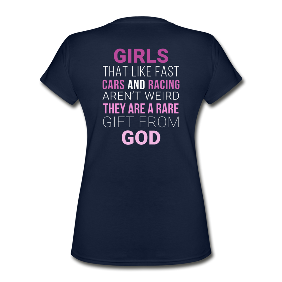 Drag Racing Back - Girls That Like Fast Cars and Racing Aren't Weird-Women's V-Neck T-Shirt | Fruit of the Loom L39VR-Teelime | shirts-hoodies-mugs