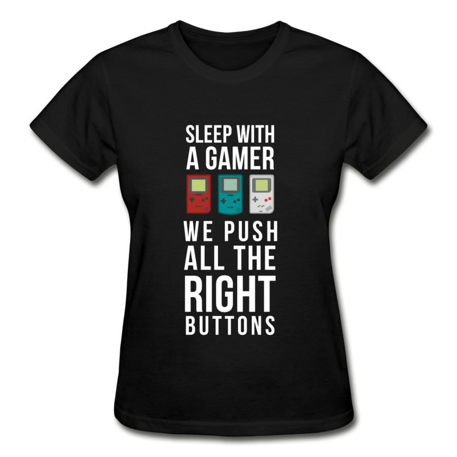 Sleep With a Gamer We Push All the Right Buttons Gildan Ultra Cotton Ladies T-Shirt-Ultra Cotton Ladies T-Shirt | Gildan G200L-Teelime | shirts-hoodies-mugs