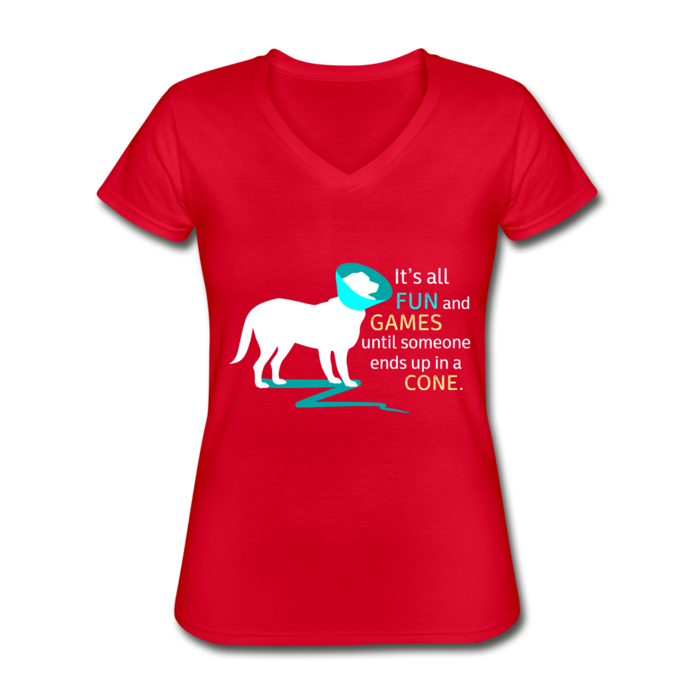 It's all fun and games until someone ends up in a cone. Women's V-Neck T-Shirt-Women's V-Neck T-Shirt | Fruit of the Loom L39VR-Teelime | shirts-hoodies-mugs