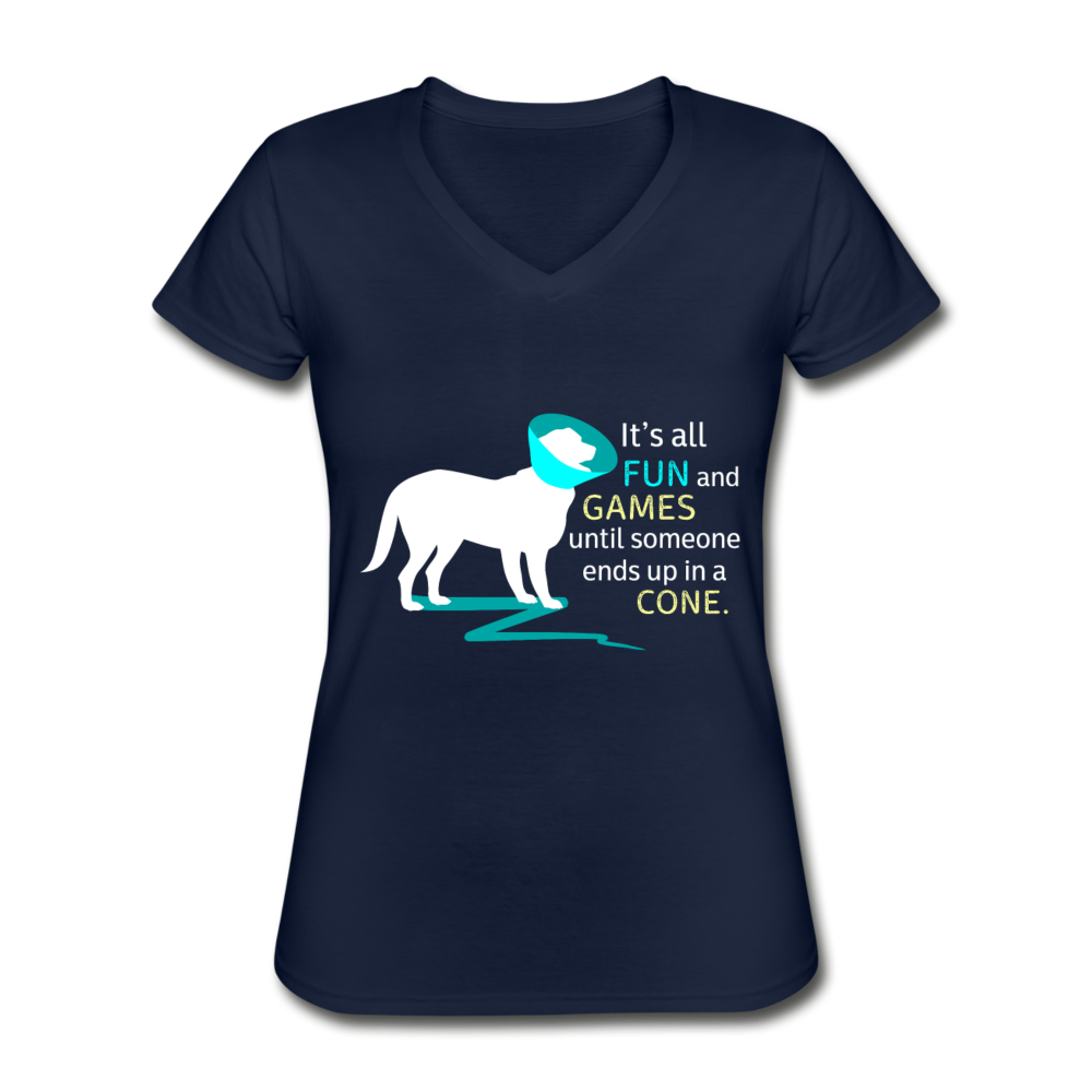 It's all fun and games until someone ends up in a cone. Women's V-Neck T-Shirt-Women's V-Neck T-Shirt | Fruit of the Loom L39VR-Teelime | shirts-hoodies-mugs