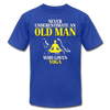 Never Underestimate An Old Man Who Loves Yoga Unisex Canvas T-Shirt-Unisex Jersey T-Shirt | Bella + Canvas 3001-Teelime | shirts-hoodies-mugs