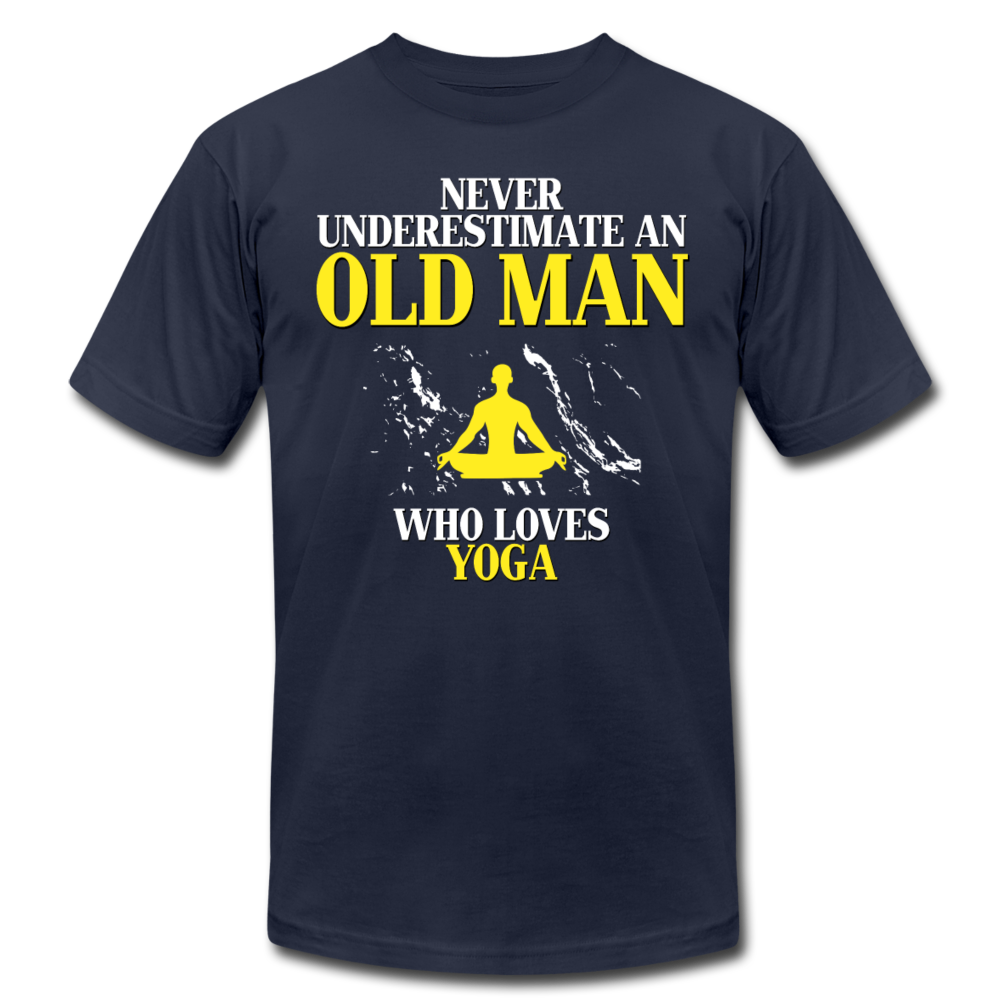 Never Underestimate An Old Man Who Loves Yoga Unisex Canvas T-Shirt-Unisex Jersey T-Shirt | Bella + Canvas 3001-Teelime | shirts-hoodies-mugs