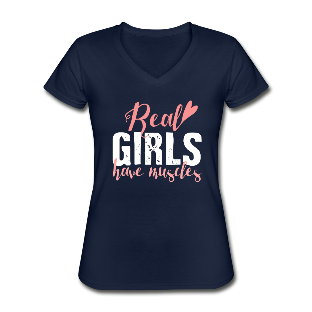 Real Girls Have Muscles Women's V-Neck T-Shirt-Women's V-Neck T-Shirt | Fruit of the Loom L39VR-Teelime | shirts-hoodies-mugs