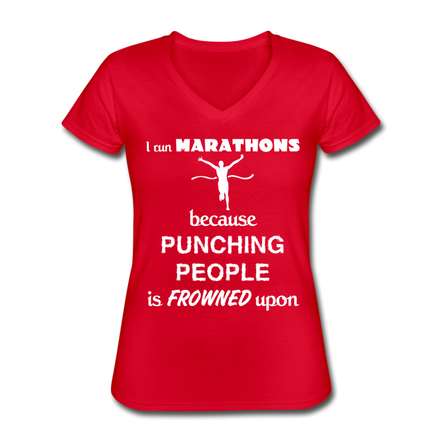 I run Marathons because punching people is frowned upon Women's V-Neck T-Shirt-Women's V-Neck T-Shirt | Fruit of the Loom L39VR-Teelime | shirts-hoodies-mugs