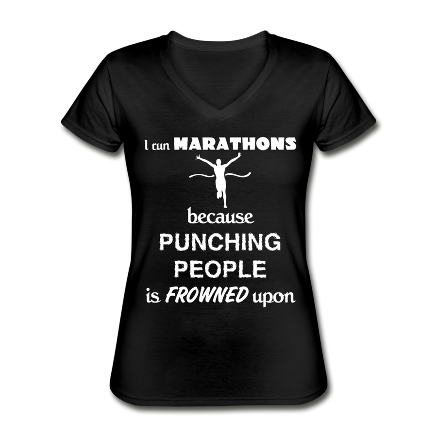 I run Marathons because punching people is frowned upon Women's V-Neck T-Shirt-Women's V-Neck T-Shirt | Fruit of the Loom L39VR-Teelime | shirts-hoodies-mugs